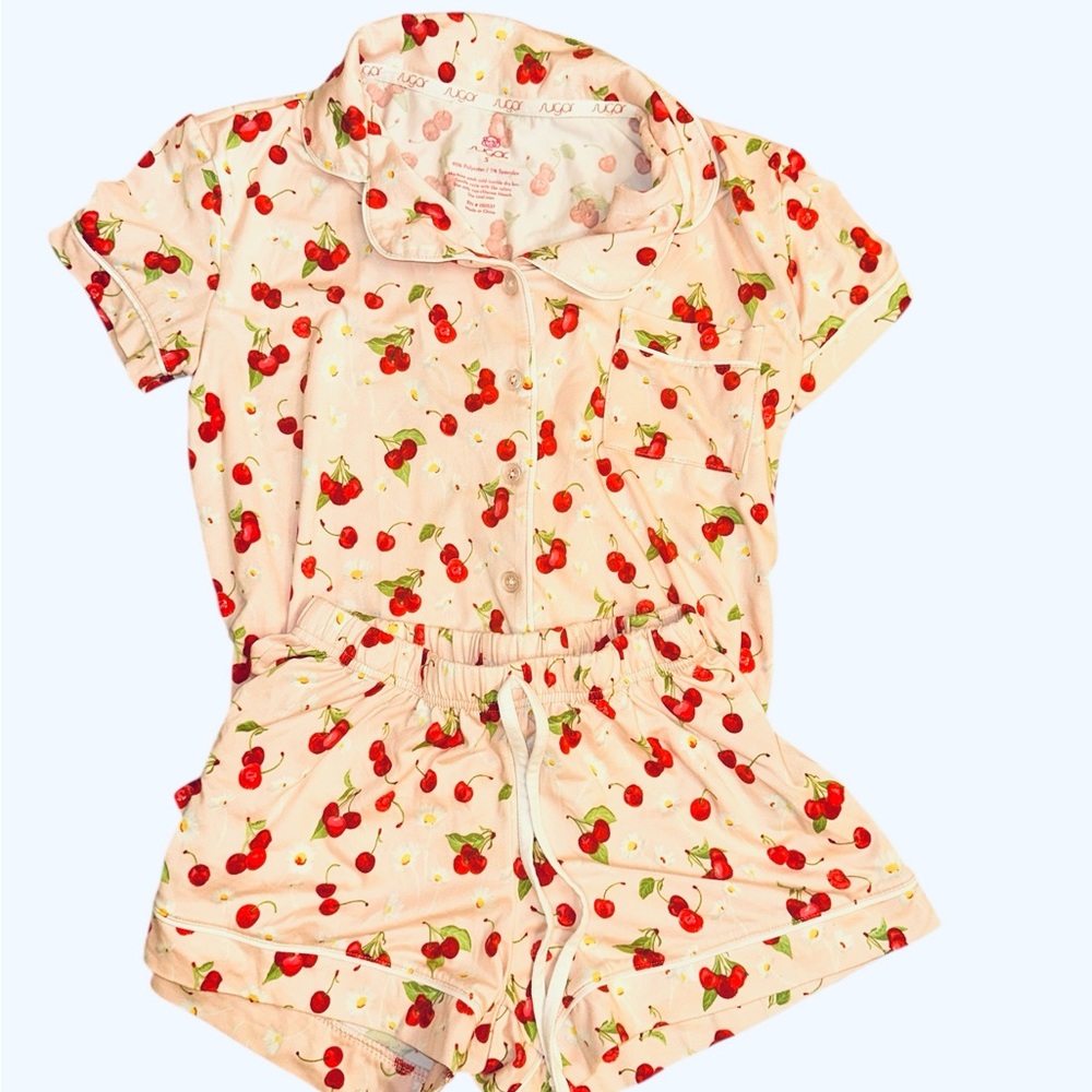 Sugar Sweet Cherry Pattern  Pajama Set - Pink and Red